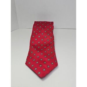 John Ashford Red‎ 100% Silk Men's Necktie Geometric Pattern Handmade